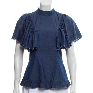 Caroline Constas Ruffle Denim Top